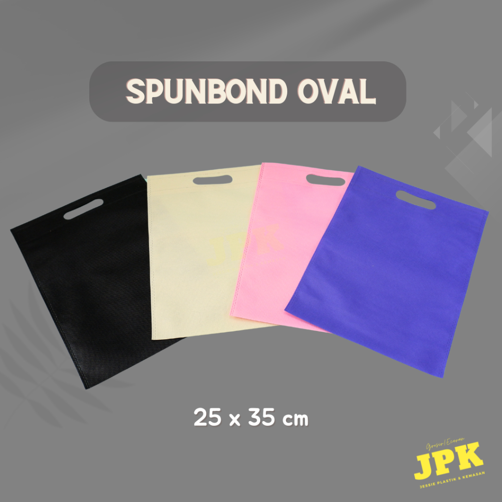 tas spunbond oval 25 x 35 cm warna-warni @20 pcs (hitam, krem, pink, ungu)