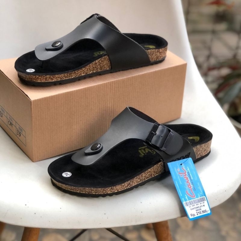 Sendal Carvil Jepit Hitam Original Sendal Casual Pria Kulit Sintetis Sendal Pria hitam 39-43