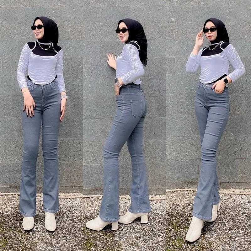 Yaoshi fashion -HW Pensil Cutbray Jeans Wanita - Celana Cutbray Basic Jeans Melar , Ngaret, Elastis 