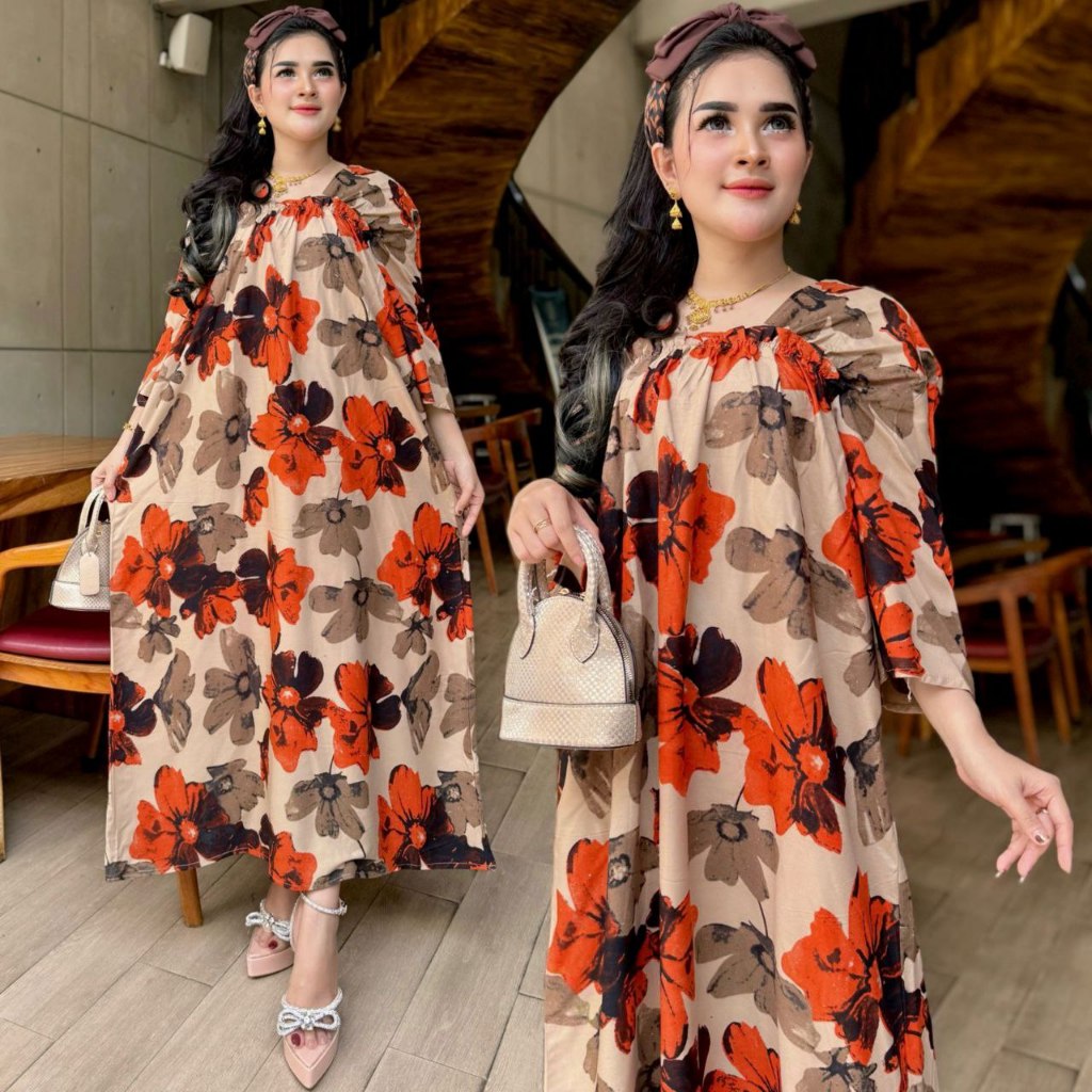 DASTER PANJANG SEMATA KAKI KEKINIAN LENGAN 7/8 KARET DADA RAYON ADEM NYAMAN FUJI MOTIF TERBARU