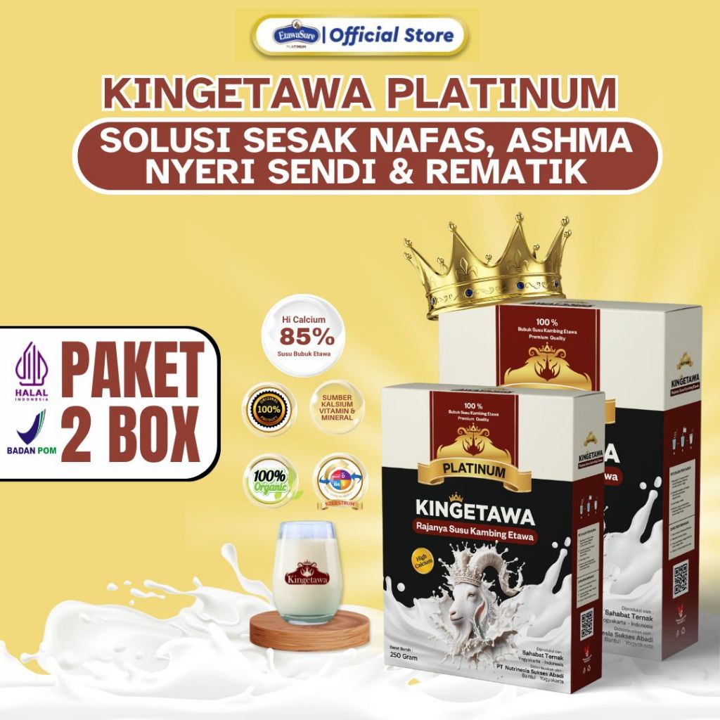 

Kingetawa Platinum Susu Kambing Etawa Premium Untuk Nyeri Sesak Nafas dan Rematik Paket 2 Box