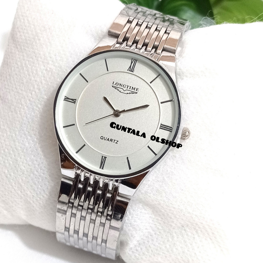 Jam Tangan Rantai Silver Stainless Pria Dewasa Keren Mewah Terbaru,Jam Cowok Elegant,Jam Laki-Laki