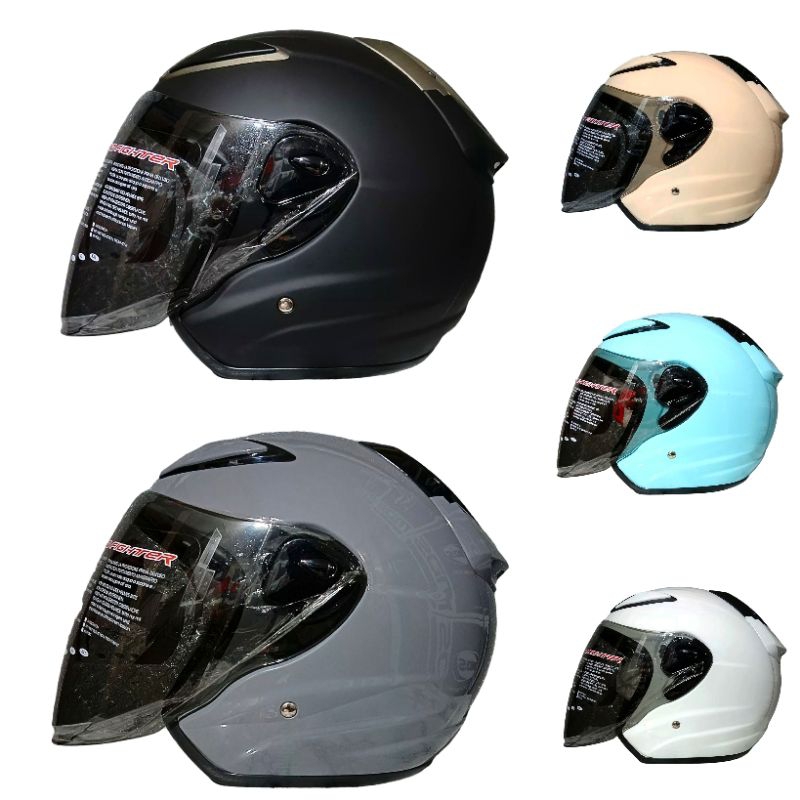 HELM NHK R6 HITAM DOP/BLACK DOP ( Helm Half face )