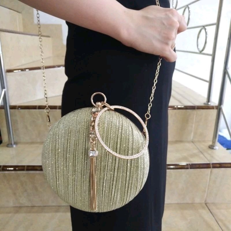 Clutch wanita tas pesta wanita model bulat tas kondangan Tas Wanita Mewah dan Elegan untuk Acara Kon