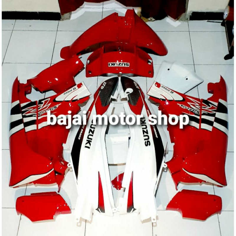 Cover body fullset halus Satria R Lumba Merah putih Body fullset halus SUZUKI Satria R Lumba Merah P