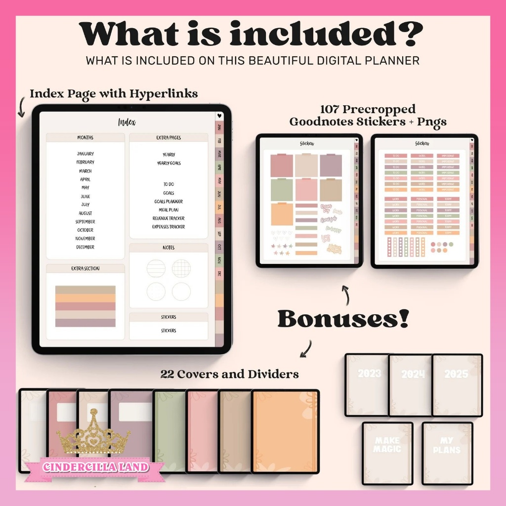 CINDERCILLA LAND DIGITAL PLANNER Undated Goodnotes Planner, Monthly Digital Planner, Goodnotes Templ