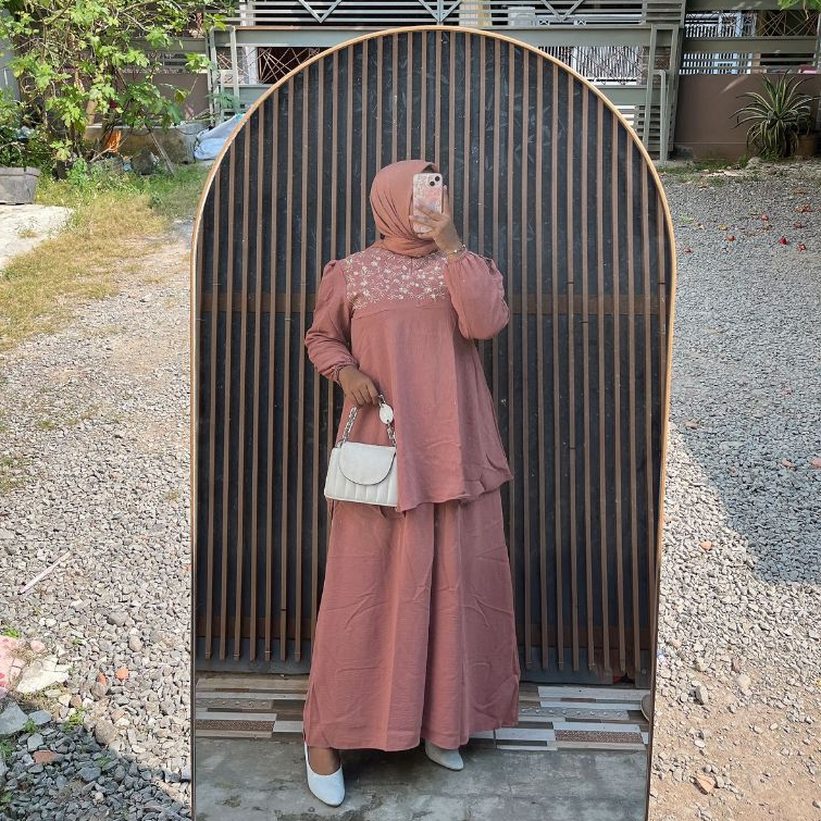 MOZAY SET ROK BORDIR MAROKO TERBARU/ONE SET ROK WANITA TERBARU SETELAN BAJU ROK CRINKLE AIRFLOW