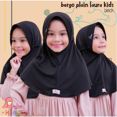 ✅ PROMO MURAH BPL Kids Miulan HITAM Size M - Jilbab Anak Bergo Plain Laura Seragam TK SD 2-7 Tahun J