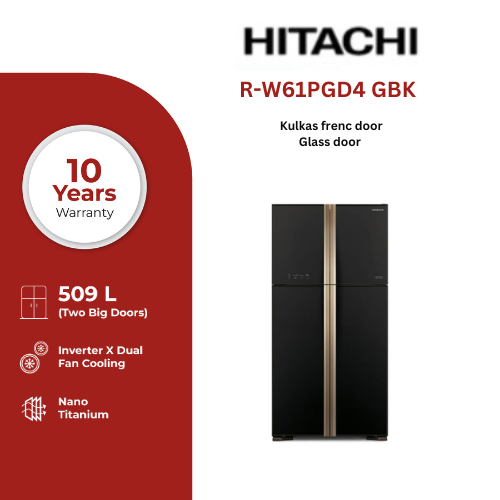 HITACHI Kulkas 4 Pintu Side By Side 509 Liter R-W61PGD4-GBK