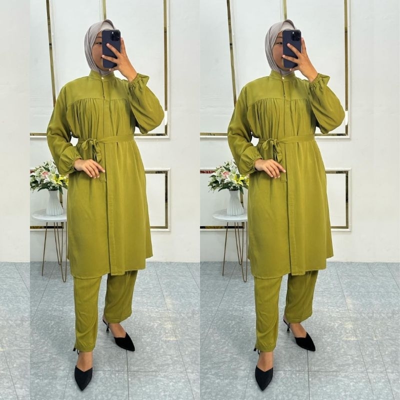 ELSEN SETCEL SETELAN TUNIK POLOS TWILL UNIQLO PREMIUM ONE SET SETELAN CELANA COLLECTION