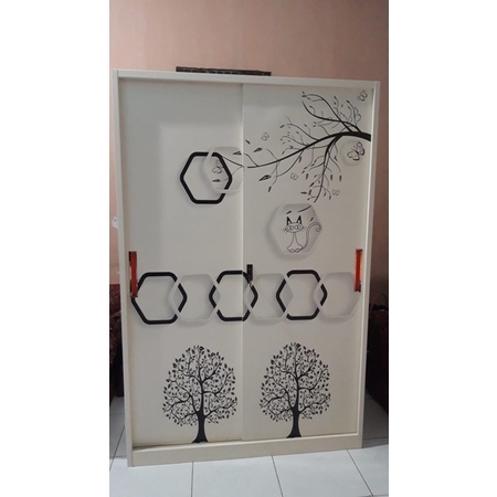 Lemari Baju Besi Sliding SL-301D -Lemari Baju Motif - Lemari sliding besi Jumbo - Lemari Pakaian Bes