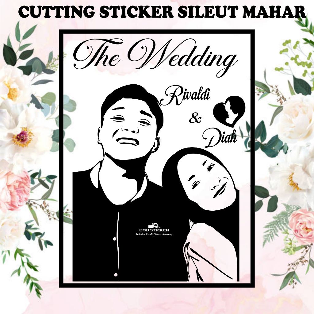 Cutting stiker siluet poto pernikahan / mahar koin / poto frame wedding
