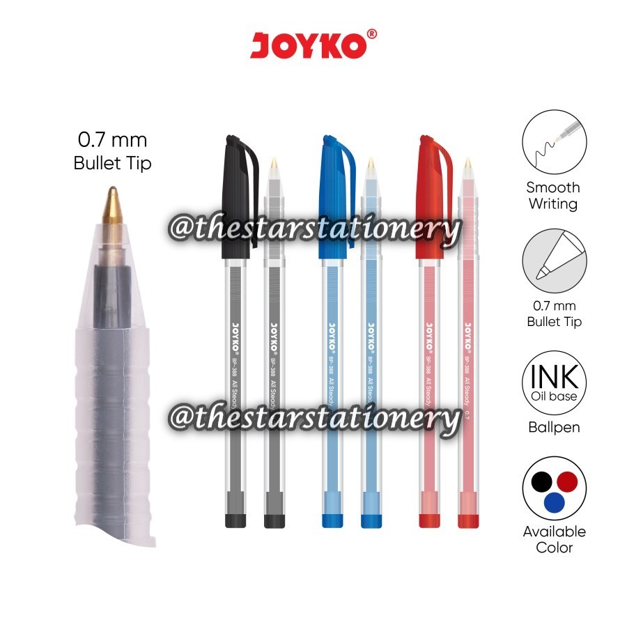 

(1 Pak Isi 12 Biji) GROSIR Bolpen JOYKO BP-388 / Ball Pen Pulpen Pena Joyko BP-388 All Steady 0.7 mm (1 Pak/12)