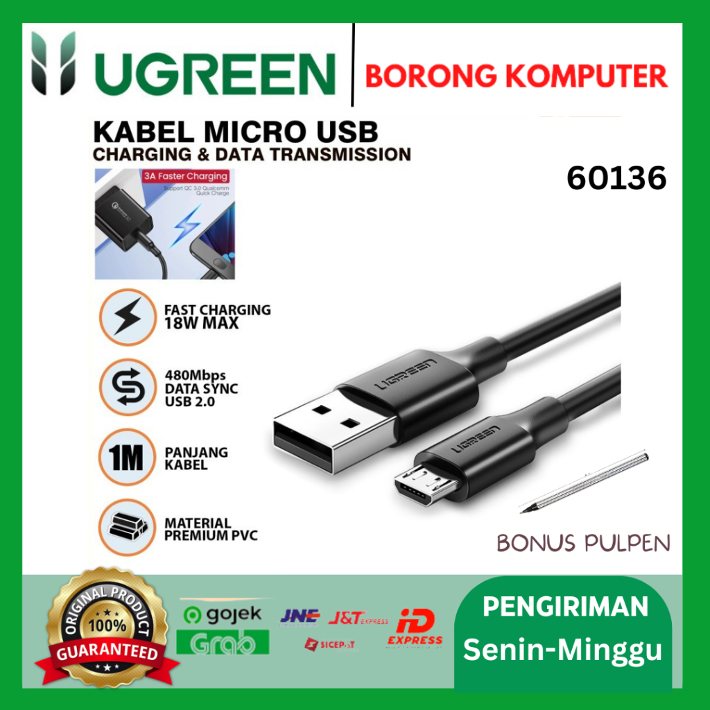 Kabel Data Micro USB UGREEN FAST Charging Premium Braided 18W QC3.0