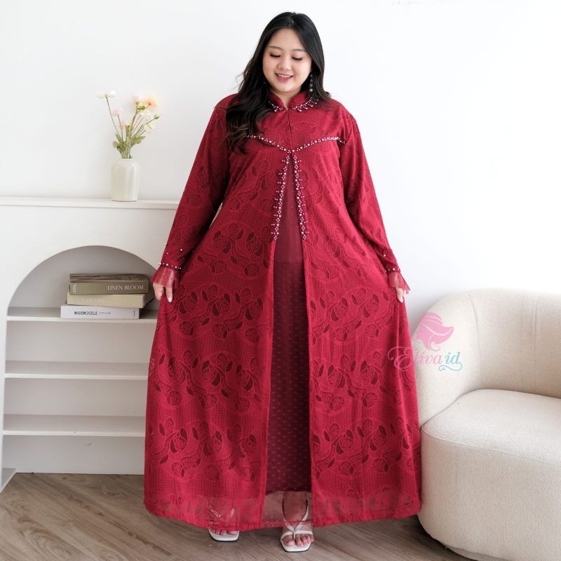 jumbo gamis brukat Aleena premium mewah pesta mutiara ld 130 140 150 cm