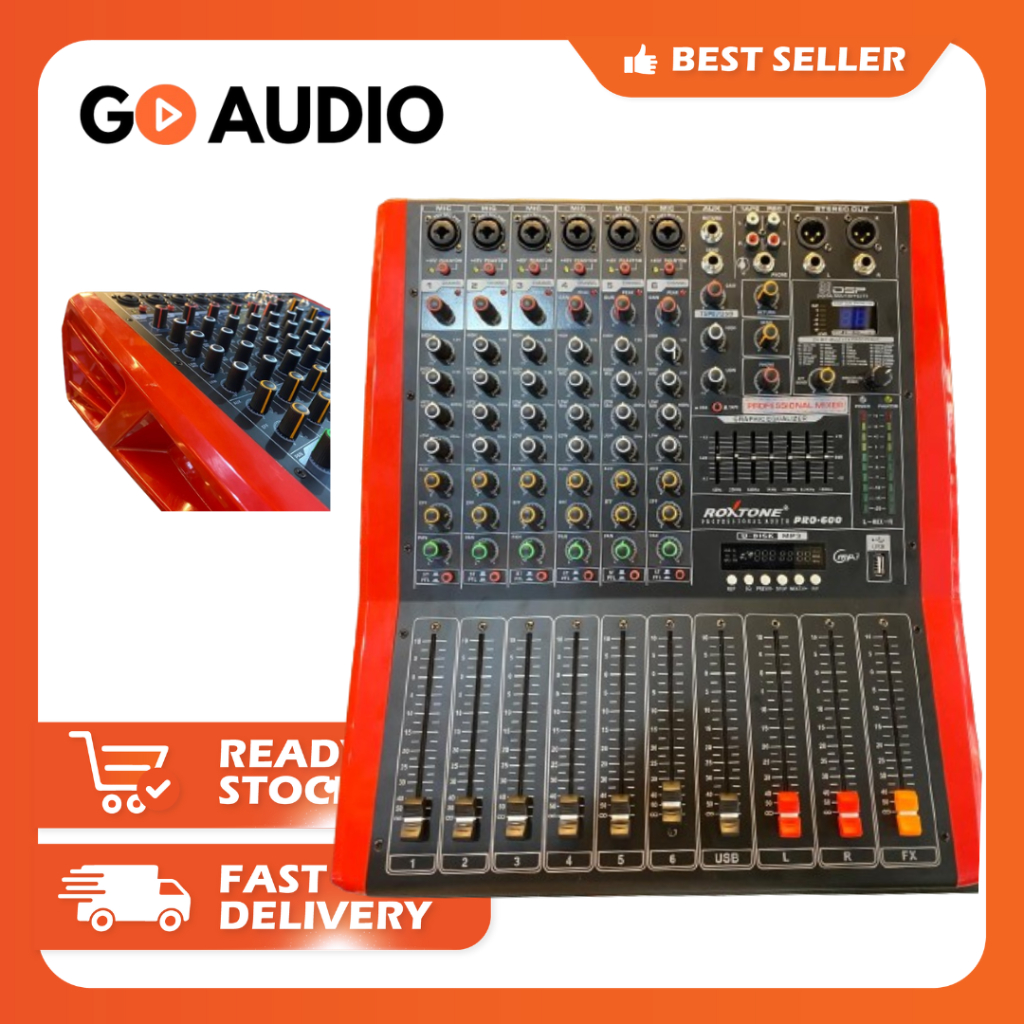 BEST SELLER Roxtone Mixer PRO 600 6 Channel Real Original / Mixer Input Combo, Phantom Masing Masing