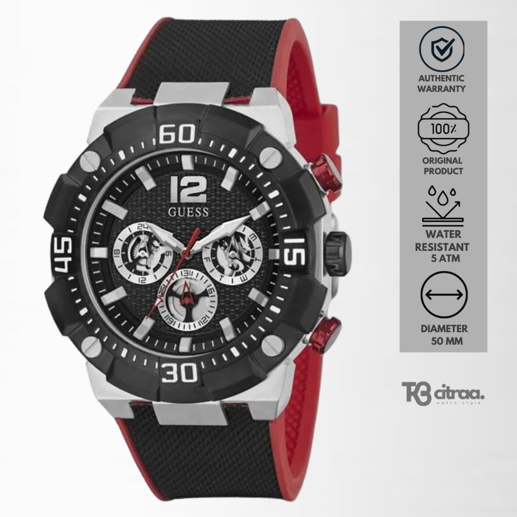 Jam Tangan Fashion Pria Guess Chronograph Day Date Water Resistant Luxury Watch Mewah Strap Rubber S