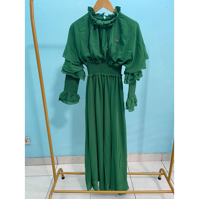 Gamis/Dress Shella Saukia polos warna hijau emerald