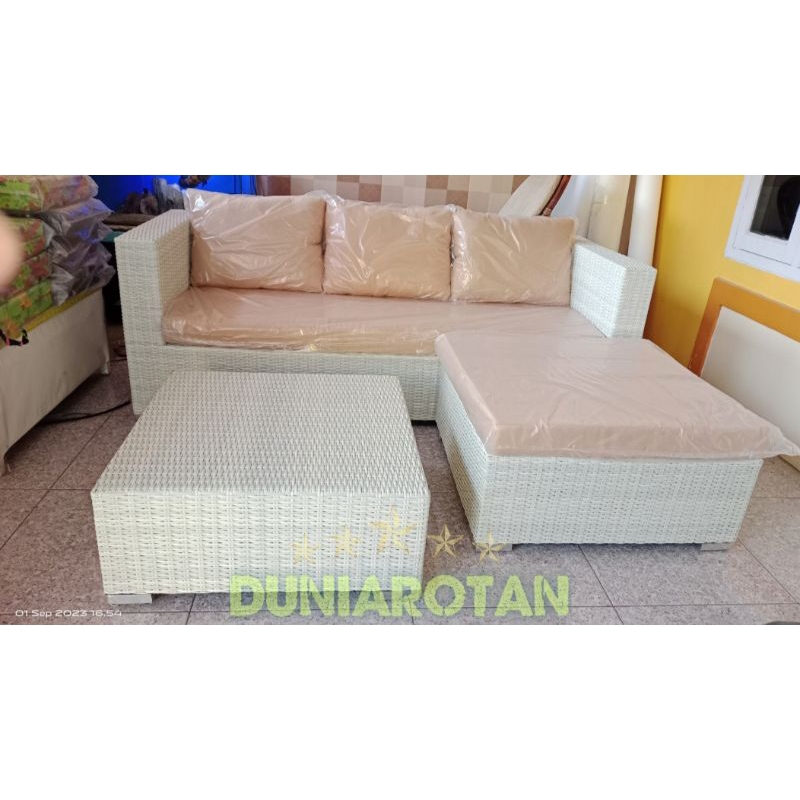 sofa minimalis + kursi Ottoman / sofa L bahan rotan sintetis original expor