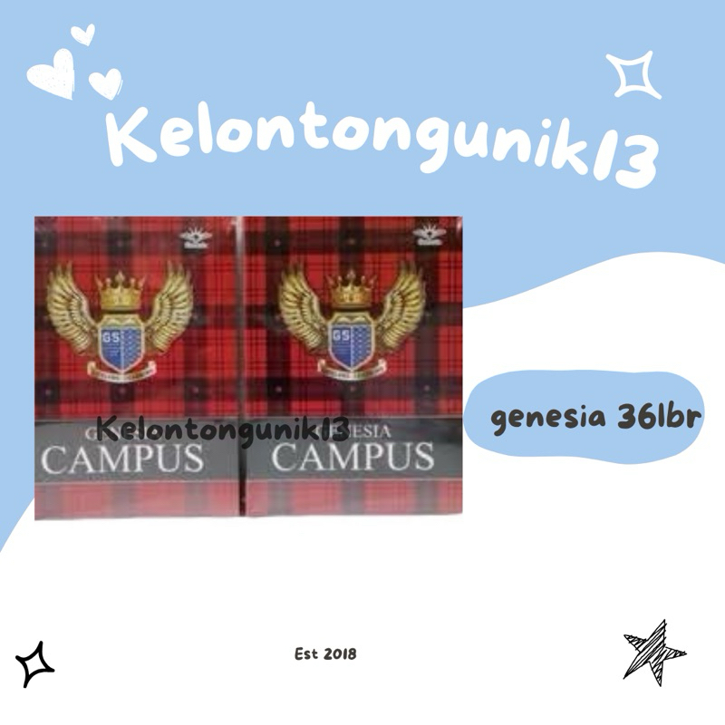 

BUKU CAMPUS 36 LEMBAR GENESIA / BUKU BOXY GENESIA / BUKU BIG BOSS / BUKU PANJANG / BUKU SEKOLAH / BUKU ANAK SMA/SMK/SMP /BUKU CAMPUS / BIG BOS CAMPUS