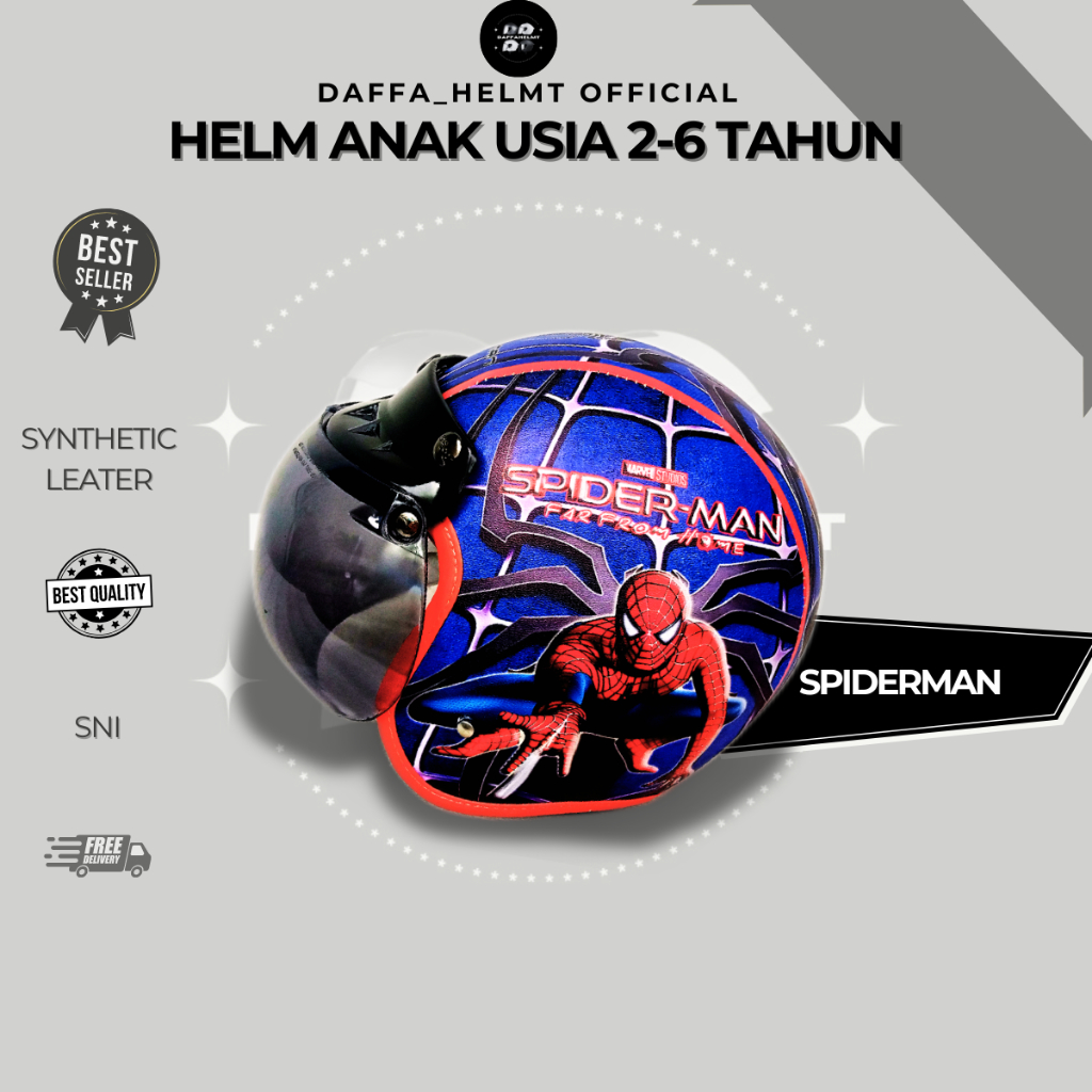 Helm anak bogo usia 2 3 4 5 6 tahun Karakter Spiderman Biru/ helm motor anak usia 2-6 tahun