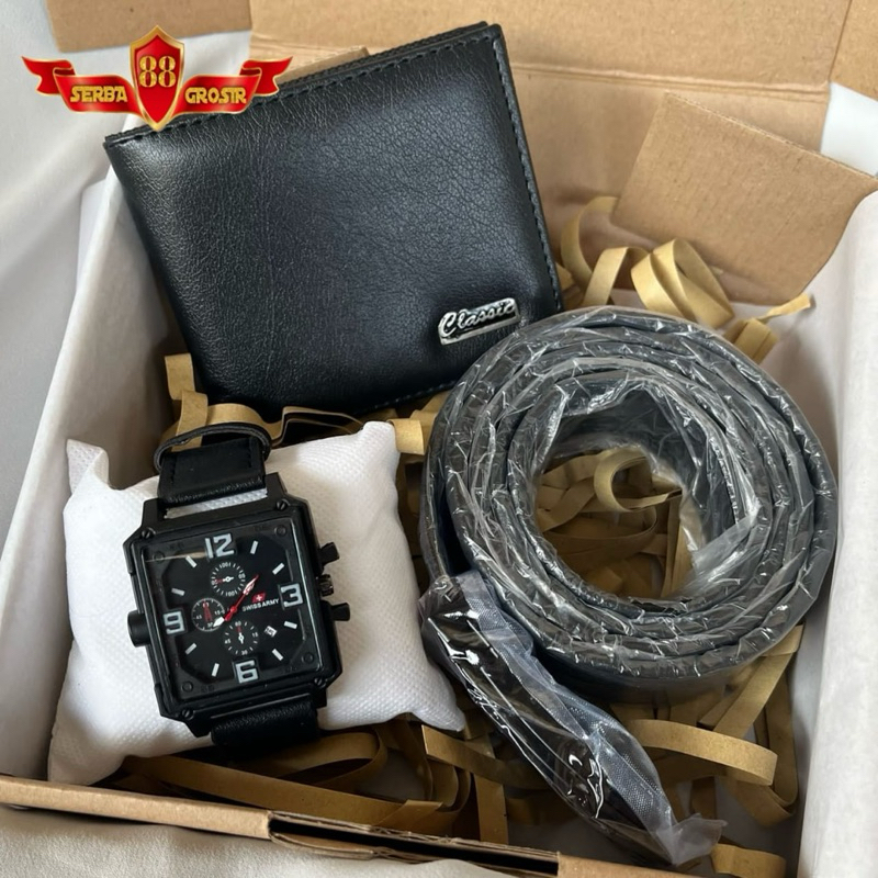 Jam Tangan Pria + Dompet + Ikat Pinggang | Kado Ulang Tahun | Anniversary | Pernikahan | Hampers | P
