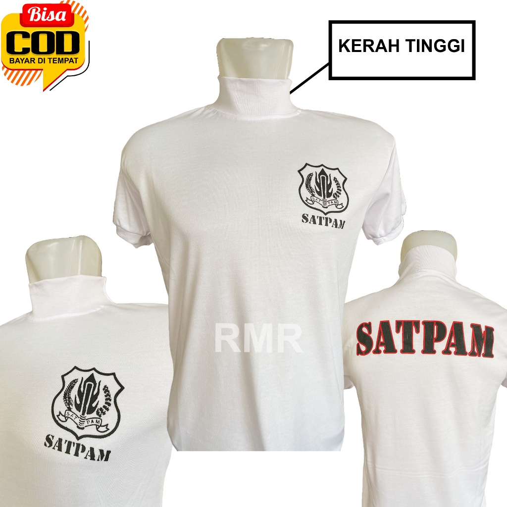 KAOS SATPAM PUTIH KERAH TINGGI - KAOS PUTIH SATPAM KERAH TINGGI