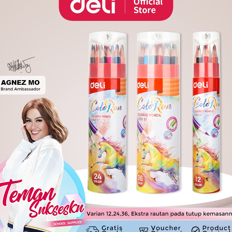 

Terlaris Deli Pensil Warna 122436 Warna dengan Bonus Rautan Pensil pada box EC37