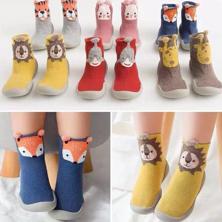 Borong Meriah  PW7Sepatu Sandal Anak Bayi Karet Keren Prewalker Kaos Kaki Animal Karakter Anti Slip