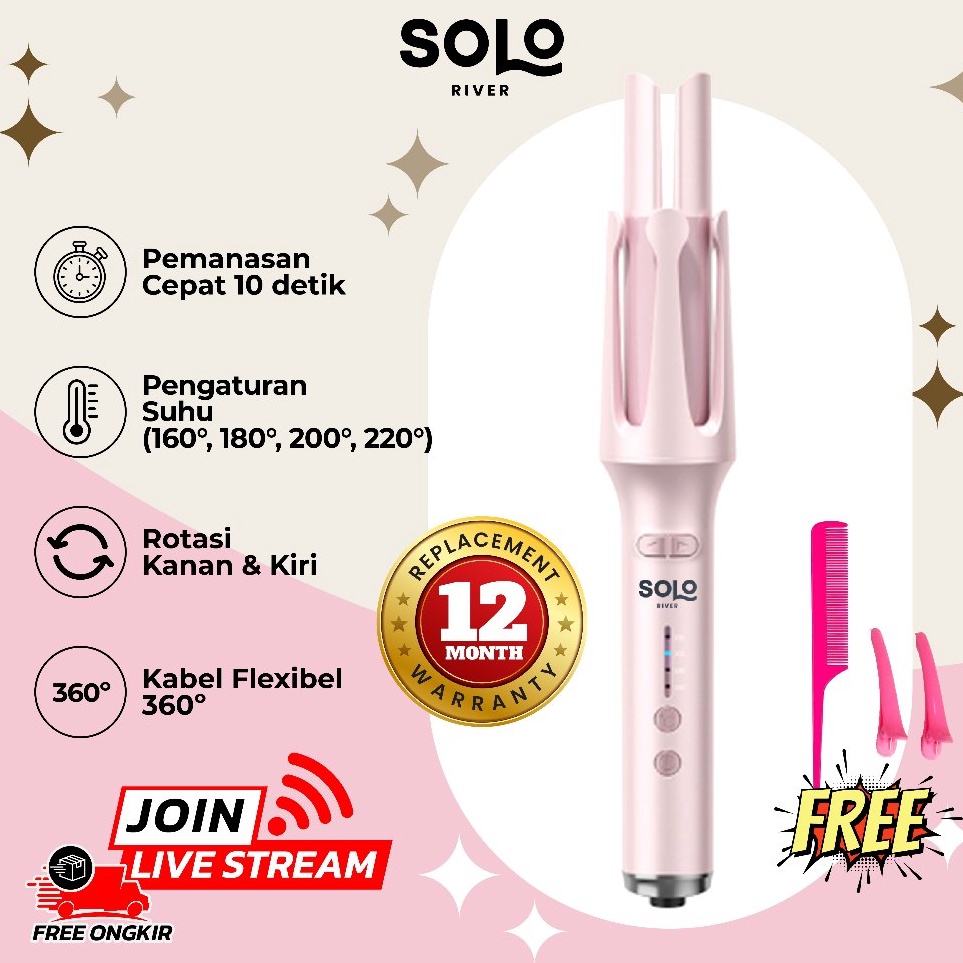 Solo River Catokan Curly Otomatis Curly Rambut 32mm Hasil Catok Tahan Lama