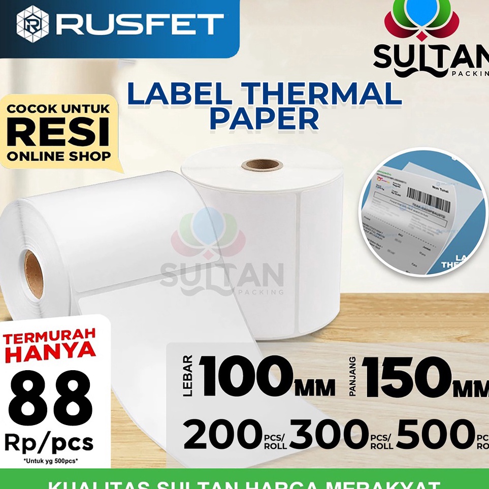 

Terupdate Label Kes Sticker Thermal Rusfet Resi Paper stiker printer barcode POS onlineshop