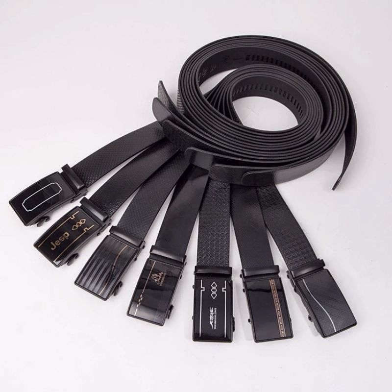 IKAT PINGGANG PRIA KULIT KEPALA BESI GESPER SABUK LAKI HITAM