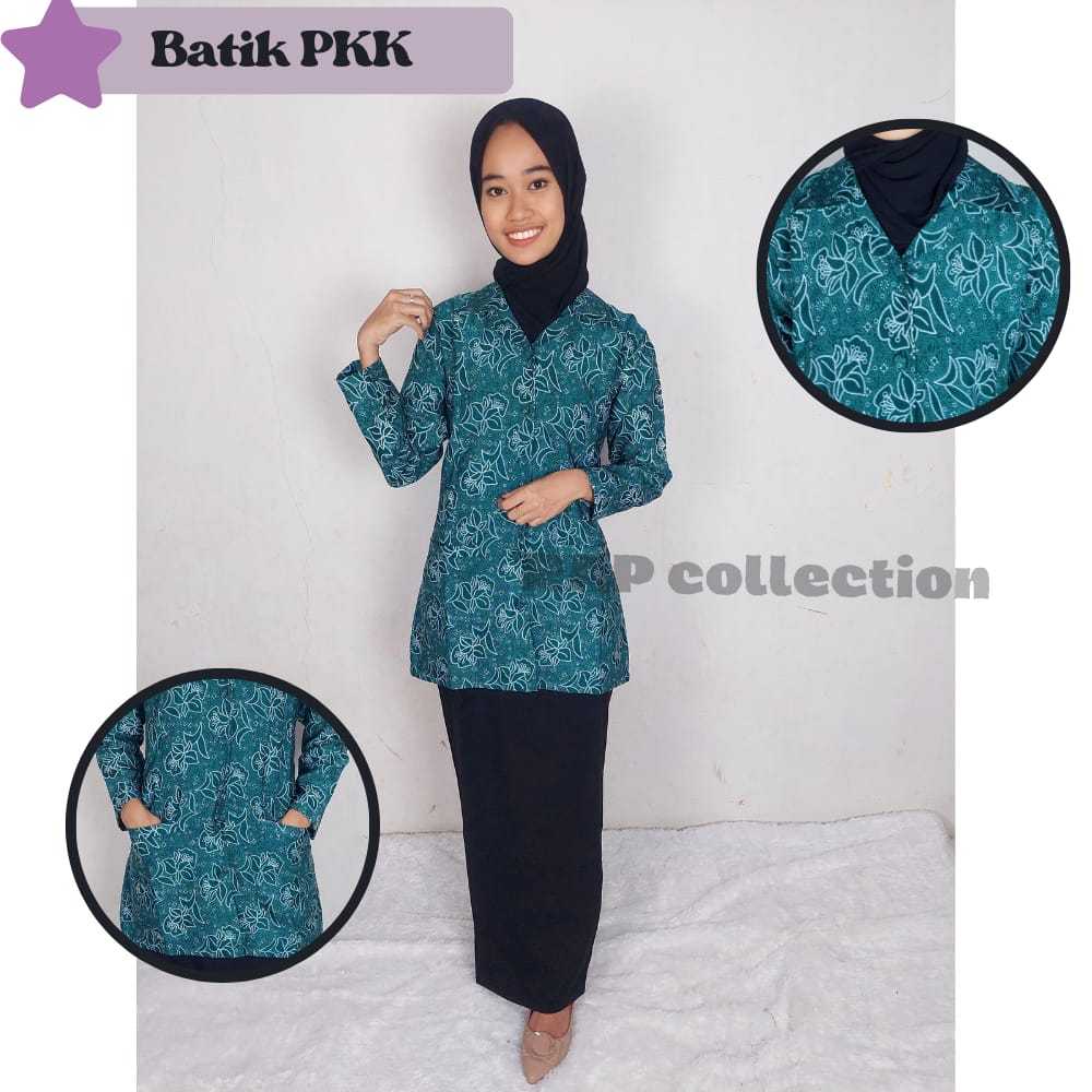 Batik PKK warna biru Tosca