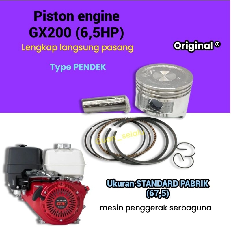 PISTON assy engine gx200 (7,5hp) diesel Honda mesin penggerak serbaguna Alkon , gilingan tebu, stamp
