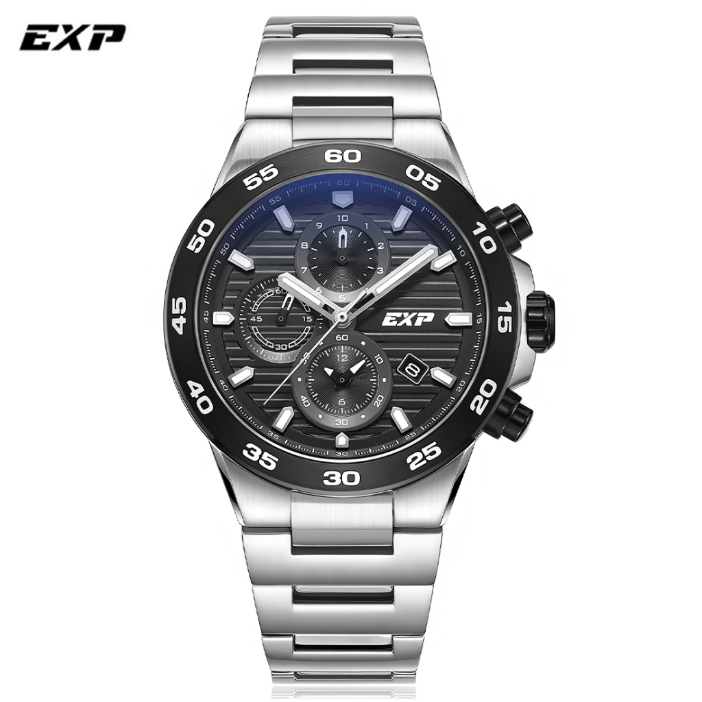Expedition 6848 MCBTBBA - Jam Tangan Chronograph Pria - Silver Black - Stainless Steel