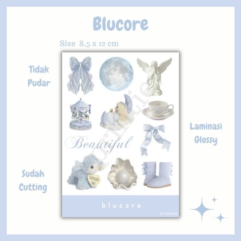 

[1 lbr] kisscut sticker aesthetic sheet tema blucore, coquette blue aesthetic