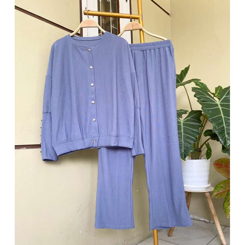 setelan celana wanita kaos knit kombinasi set celana viral setelan inara