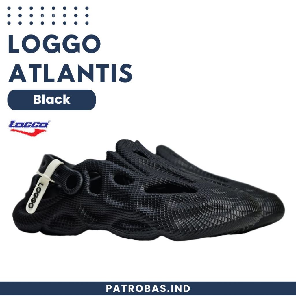 Loggo Sandal Atlantis Black Sendal Phylon Clogs Slide Slop Pria Hitam Original