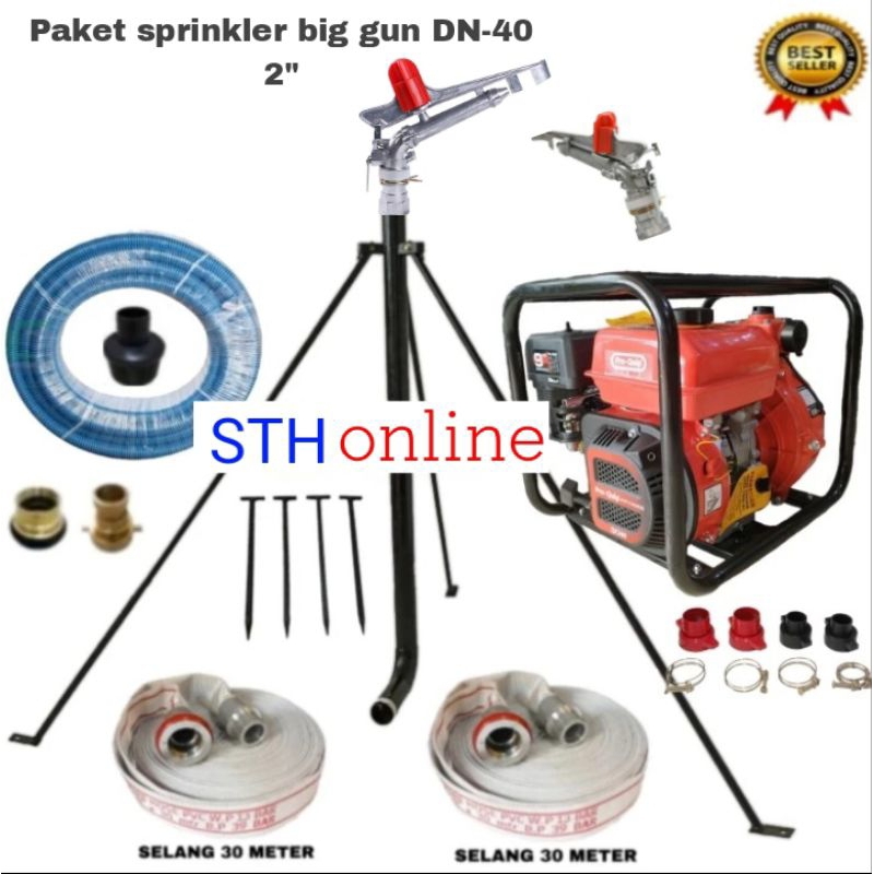 Paket sprinkler big gun DN-40 2"inch pompa Pro Qui 9 HP