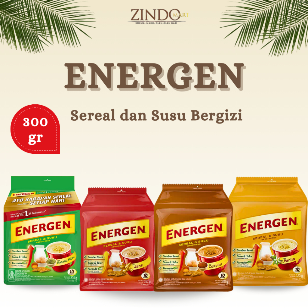 

ENERGEN SEREAL 1 PACK ISI 10 SACHET ALL VARIAN RASA COKLAT, KACANG HIJAU / SARAPAN BERGIZI 320gr