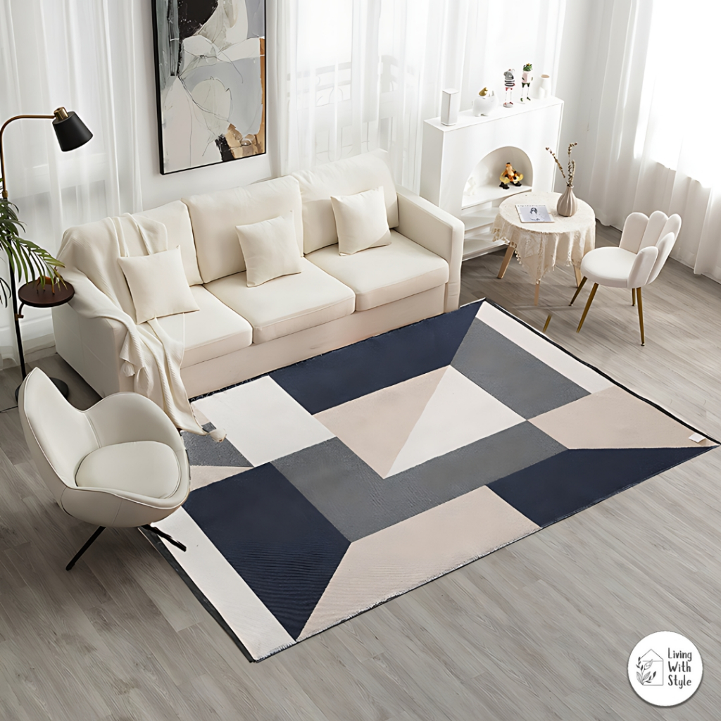 Living With Style - Blue Geometric Floor Rug Carpet Premium / Karpet Ruang Tamu Model Nordic Biru / 