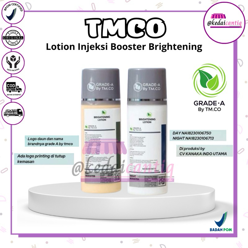Lotion Grade A by Tmco | Paket Injeksi Booster Pagi dan Malam Lotion Siang Malam Pemutih Badan