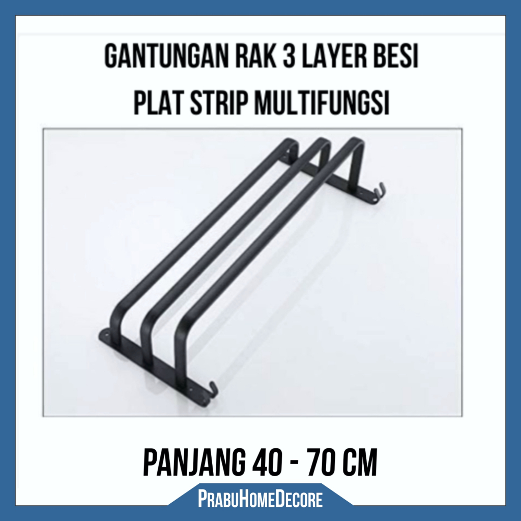 Rak Besi PLAT 3 Susun Gantung Tempel Dinding Panjang 40cm - 70cm Termurah | Rak Handuk Besi Plat 3 L