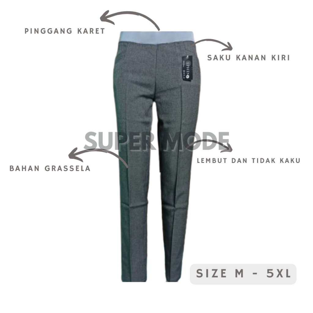 Celana Bahan Wanita//Celana Kantor Pinggang Karet//Celana Kerja Pinggang Karet//Celana Formal