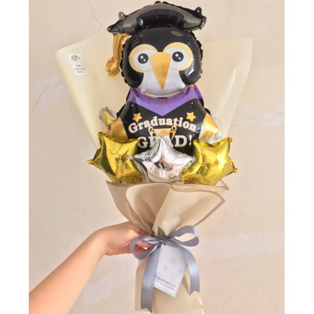 

balonbalonjkt - Buket wisuda / buket graduation / buket balon penguin / buket balon owl