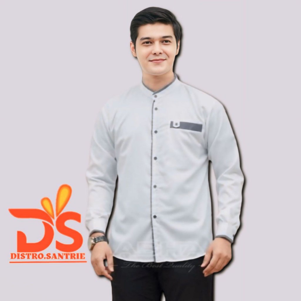 Baju Koko pria Dewasa Atasan Muslim Pria Dewasa Lengan Panjang Polos Putih - Kemko List Series