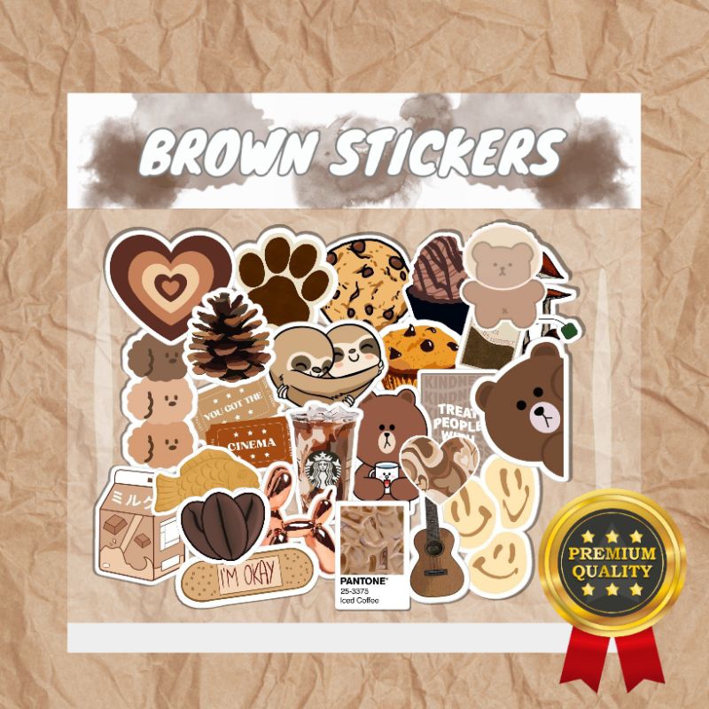 50PCS+ STICKER COKLAT AESTHETIC | BROWN STIKER AESTHETIC TUMBLR | SUDAH DIE CUT | STIKER AESTHETIC L