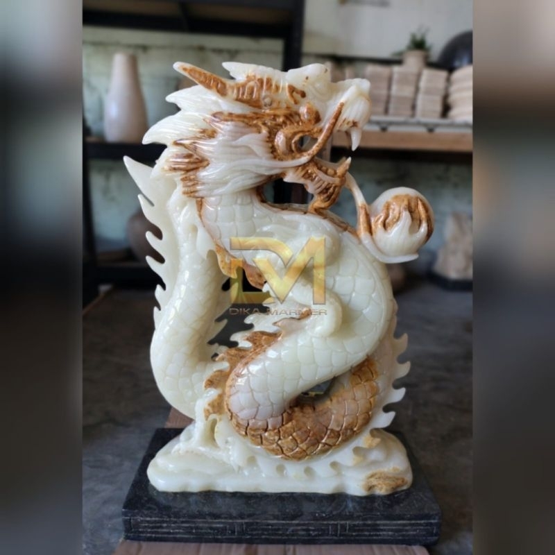 Patung Naga Bola Ukir Batu Onyx Motif