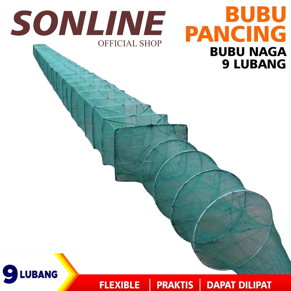 Terbaru SONLINE Bubu Naga Hijau 3 meter  3m Bubu Naga Perangkap Ikan Udang Kepiting Lobster 16 Ruas 