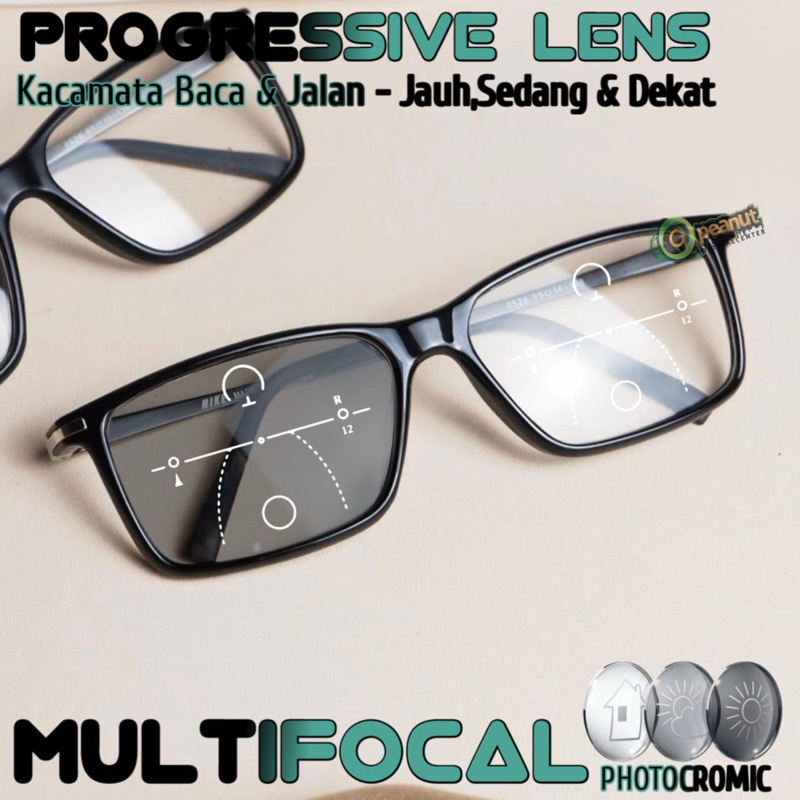 Kacamata Progresif Sporty Pria/Wanita | Kacamata Baca Plus Jalan | Frame Kacamata Progresif Photochr